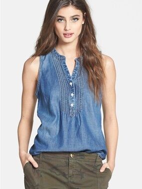Talbots Light Blue Chambray Sleeveless Button-Front Tank Size Small